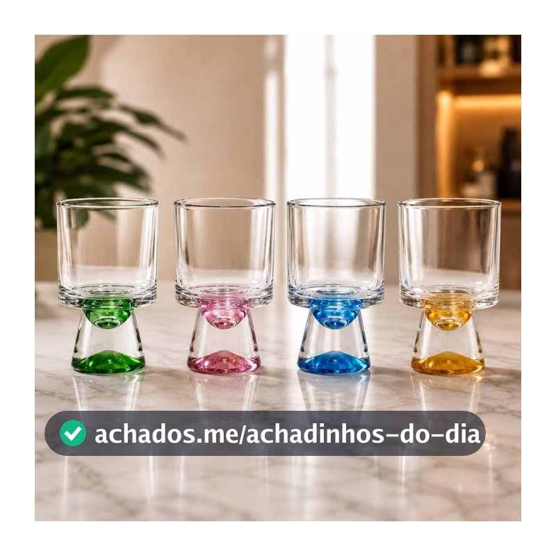 Jogo de Taça de Vidro Água Vinho Tânia Premium 4 Peças 230ml Coloridas - HAUSKRAFT