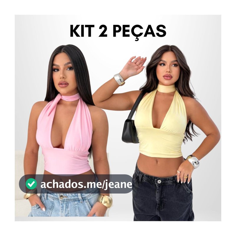 Kit 2 Cropped Top Frente Única Amarraçao Multiforma Moda Gringa Decotado Suplex Sexy Blogueira Festa