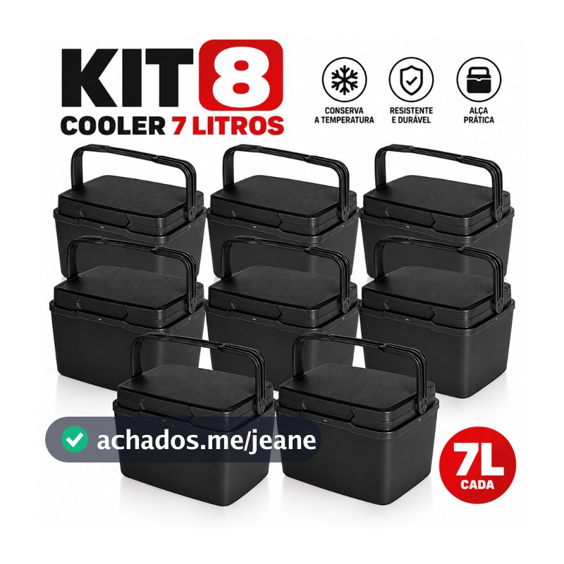 Kit 8 Cooler Térmico 7 Litros Caixa Térmica Portátil Com Alça Para Bebidas Alimentos Praia Camping Pesca Toy 26017