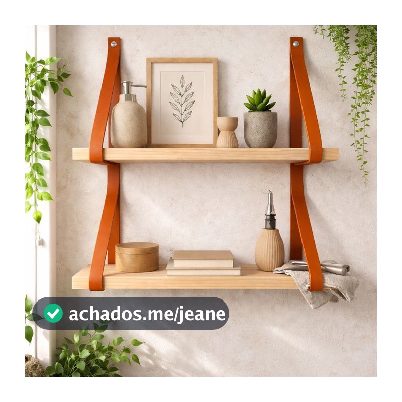 Kit 2 Prateleiras 40x15 cm de MDF Alças de Couro Fácil Instalação Multifuncional Jardim Decoração