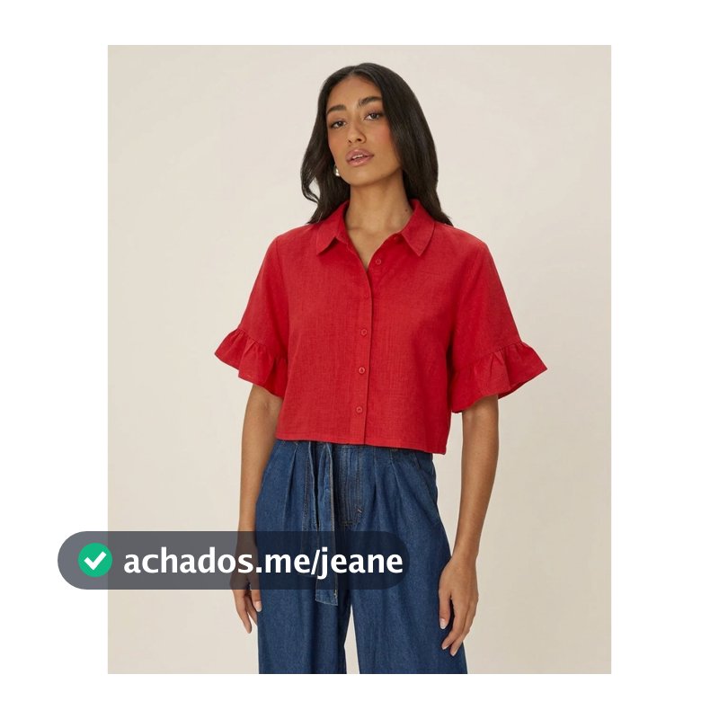 Camisa Cropped Feminina Manga Com Babado Em Viscolinho