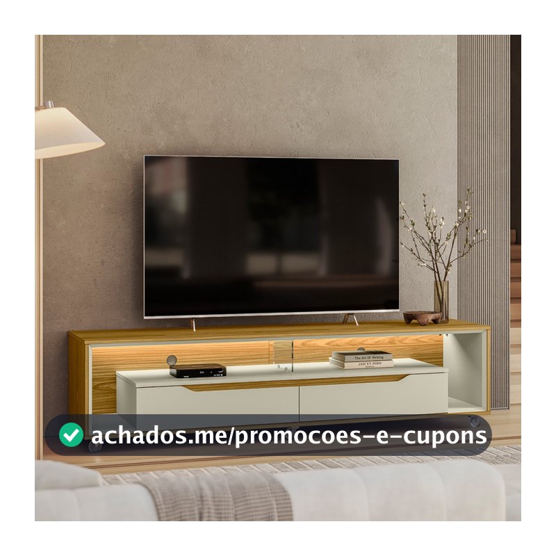 Rack com Led para Tvs até 70 polegadas 175cm com Rodízios Loop Sala Moderna