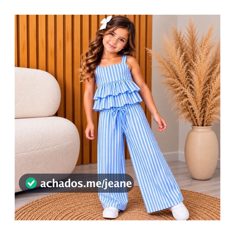Conjunto Infantil Feminino Listrado com Babado | Look Elegante Verão Menina  4 ao 10 Moda Menina