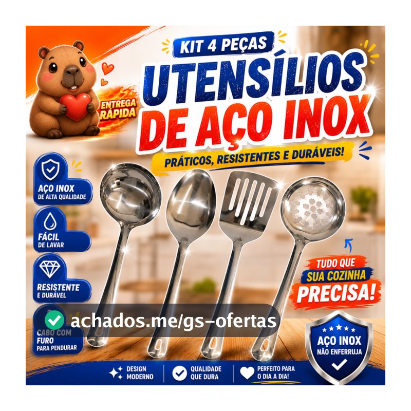 Kit Utensílios de Cozinha Inox Concha Colher Espátula Escumadeira Para Servir Cozinhar Em Aço Inox