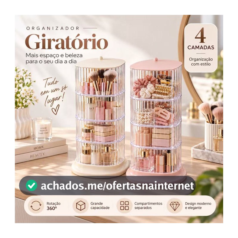 Organizador Giratório 360° 4 Camadas para Maquiagem, Joias e Acessórios com Compartimentos Transparentes – Organizador d