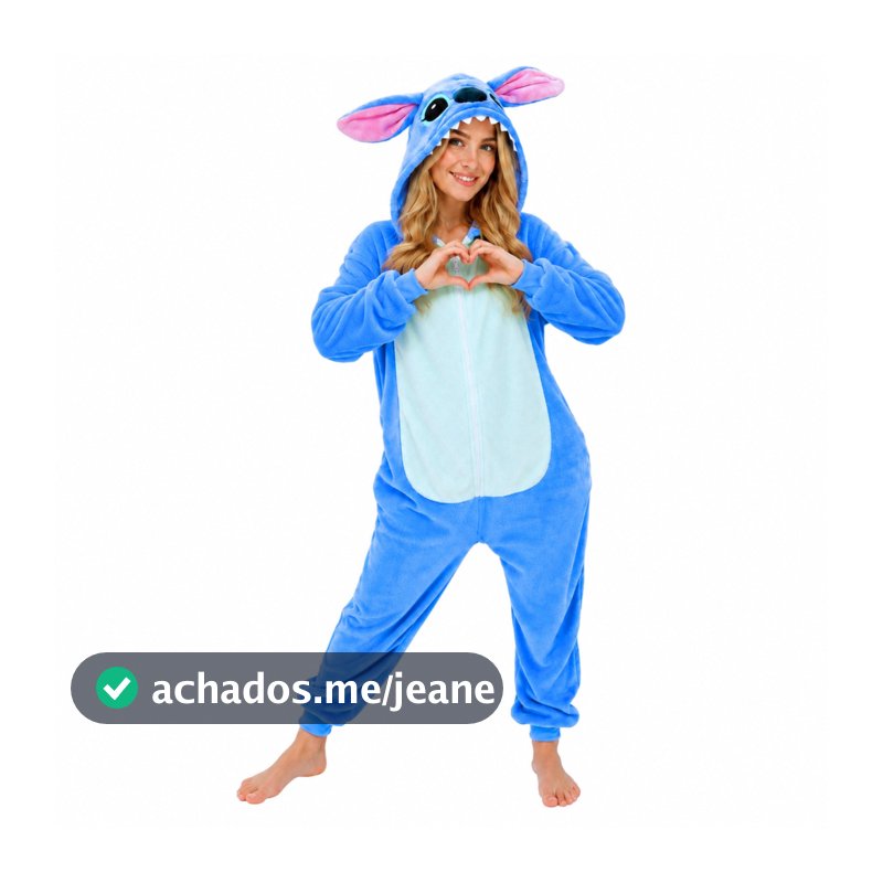 Pijama Stitch Feminino Masculino Longo Zíper Quentinho e Peluciado