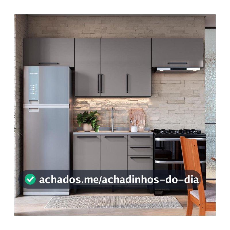 Armário de Cozinha Modulada Completa Fidelitá Mônaco 4 Peças 280cm 7 Portas 3 Gavetas Sem Tampo Chumbo/Titânio