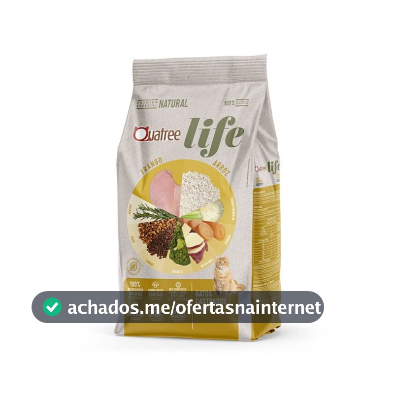 Ração Quatree Life Gatos Castrados 3kg Frango e Arroz