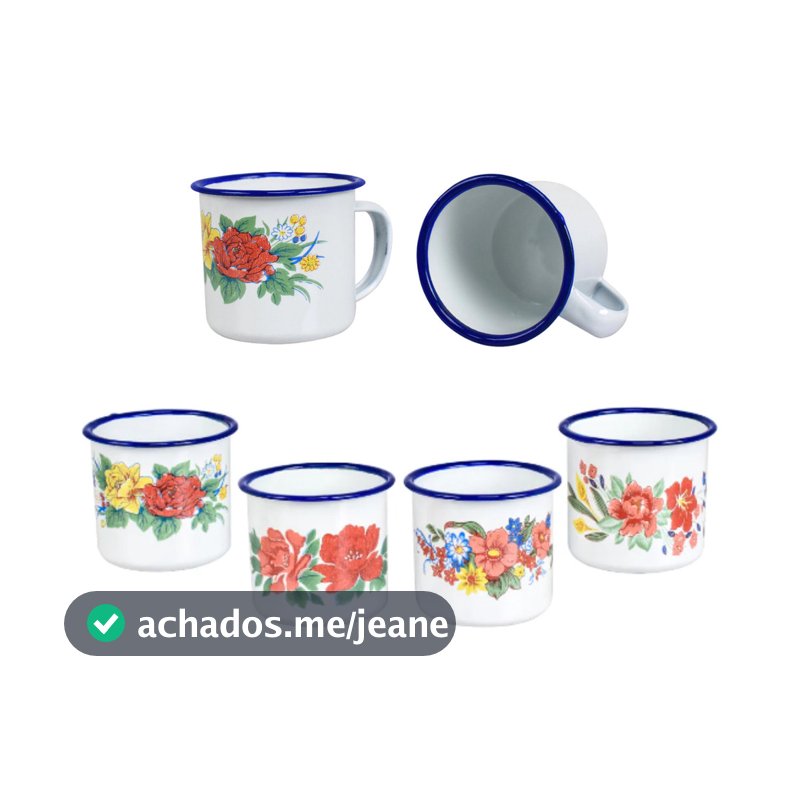Kit 6 Canecas Esmaltas 350ml Reto De Ferro Decorada Xicara