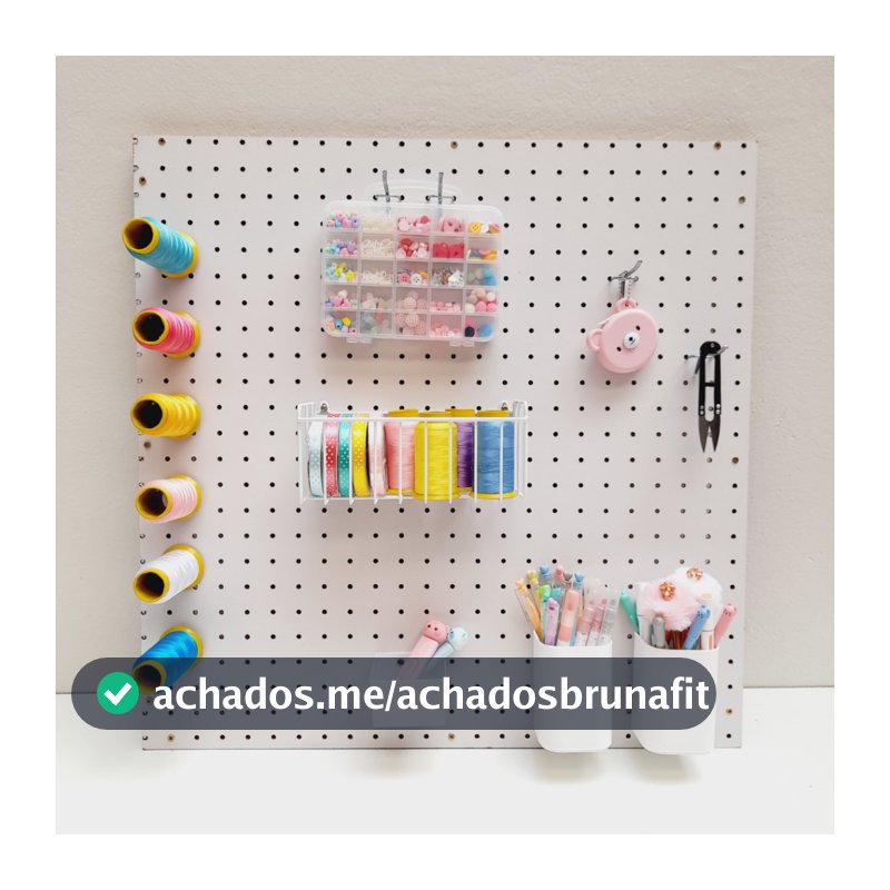 Painel Organizador Pegboard 60x60 Branco + 10 Ganchos de 5cm