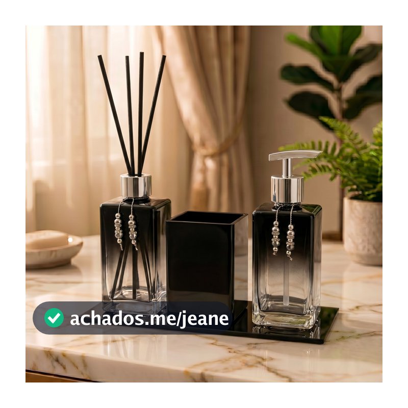Kit Lavabo Luxo com Dispenser de Sabonete Líquido, Porta Escovas, Aromatizador e Bandeja