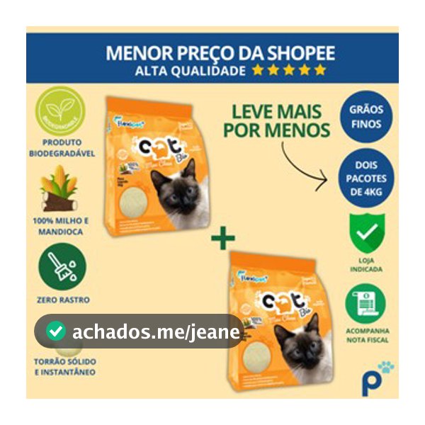 Areia Higiênica Biodegradável Catbio 8Kg (2 pacotes de 4 kg) - Max Clean - Grãos Finos - novo