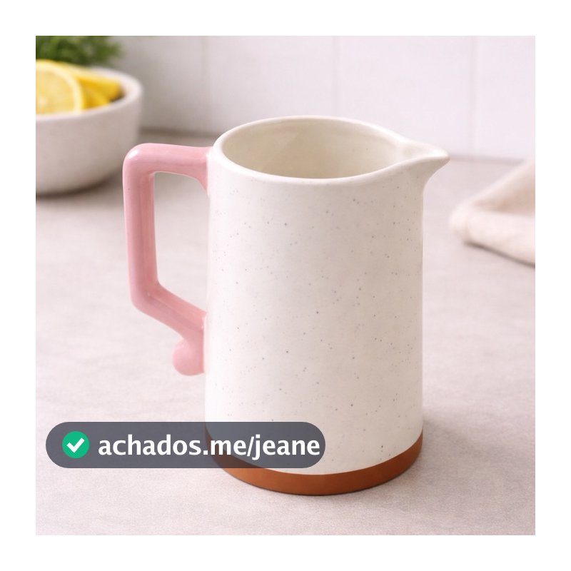 Jarra de cerâmica 390 ml branca com rosa minimalista e moderna