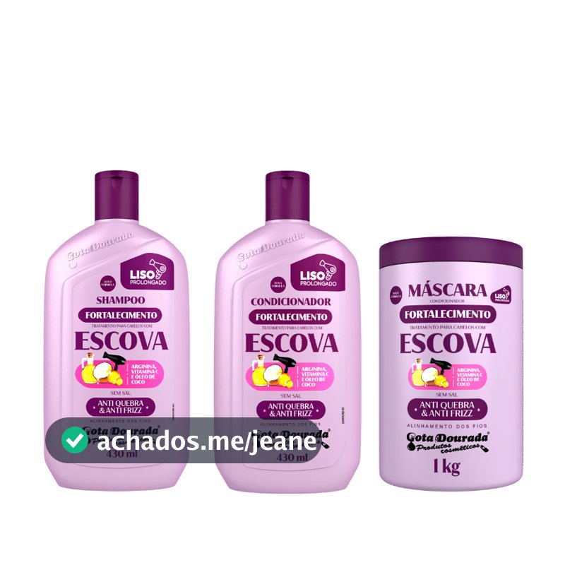 Kit Shampoo e Condicionador Escova 430 ml + Máscara Escova 1 KG Gota Dourada
