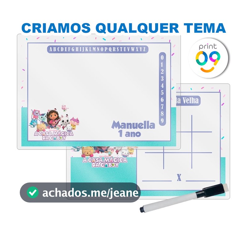 Lousa Mágica + Caneta Com Apagador Personalizada Lembrancinha Festa Infantil A Casa Mágica Da Gabby