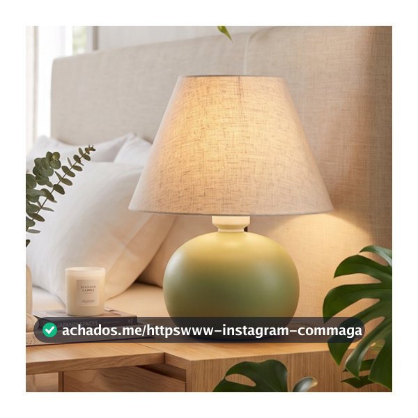 Abajur Bolinha Pequeno Cerâmica Artesanal com Cúpula de Tecido | Luminária de Mesa para Quarto, Sala, Escritório