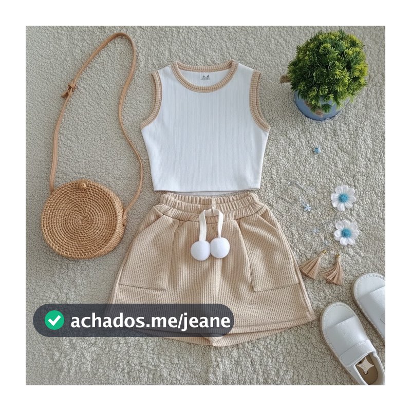 Conjunto Infantil Menina Regata Ribana e Short Saia Ana ruga Confortável e Estiloso