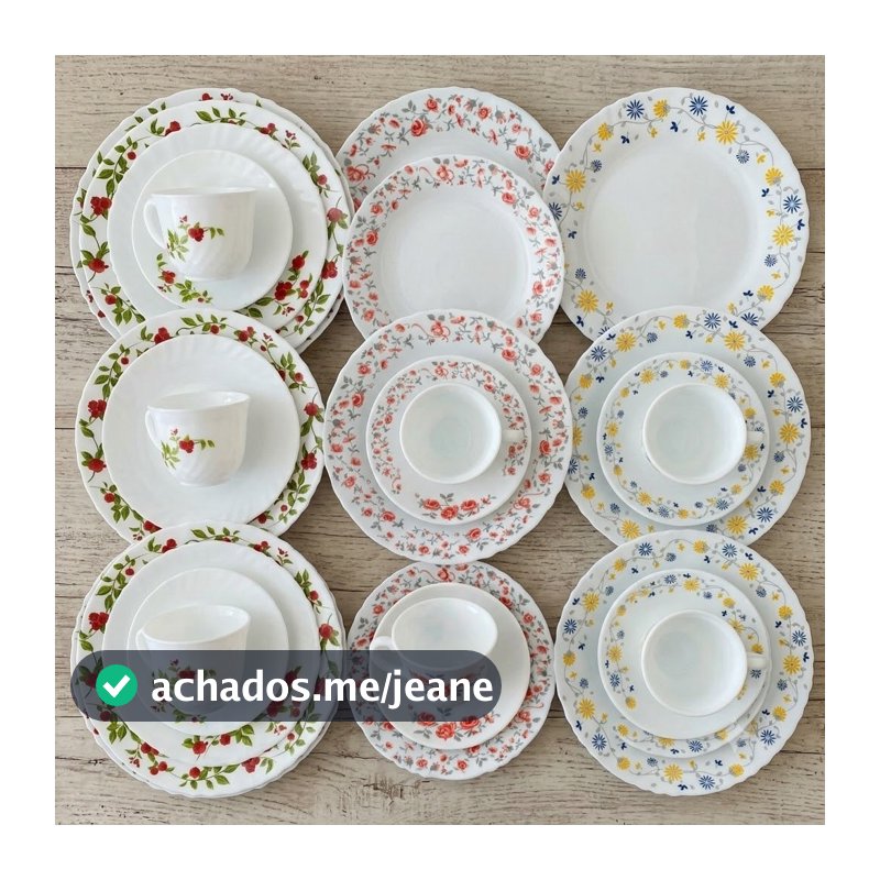 Jogo De Jantar E Chá Fratelli 20 Peças Vidro Opaline Decorado Florido Pratos E Xícaras Resistentes