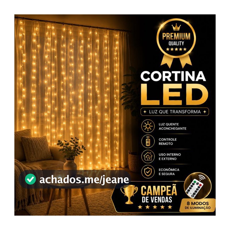 Cortina Luz LED 3x3m 300 LEDs USB Controle 8 Efeitos para Quarto Parede Janela Decoração