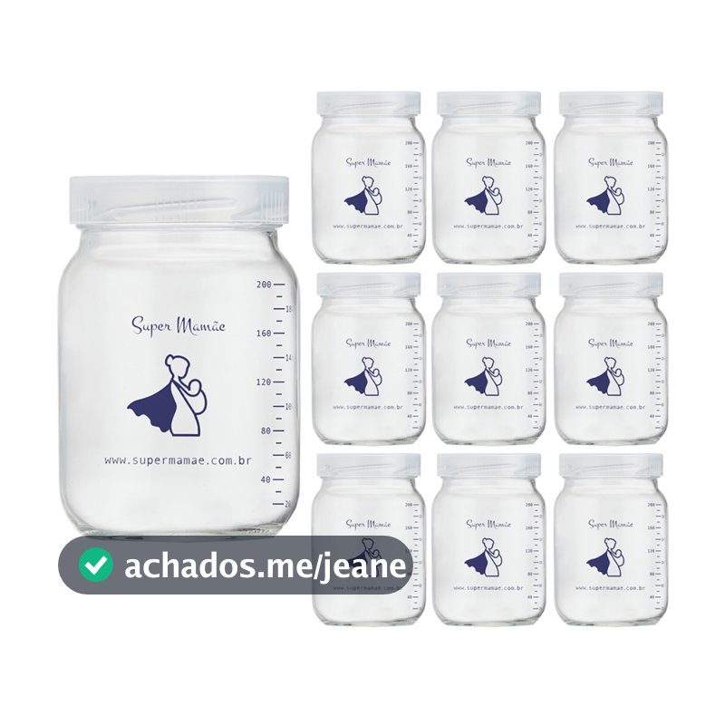 Pote de Vidro 200ml para Leite Materno com Tampa Plástica Super Mamãe