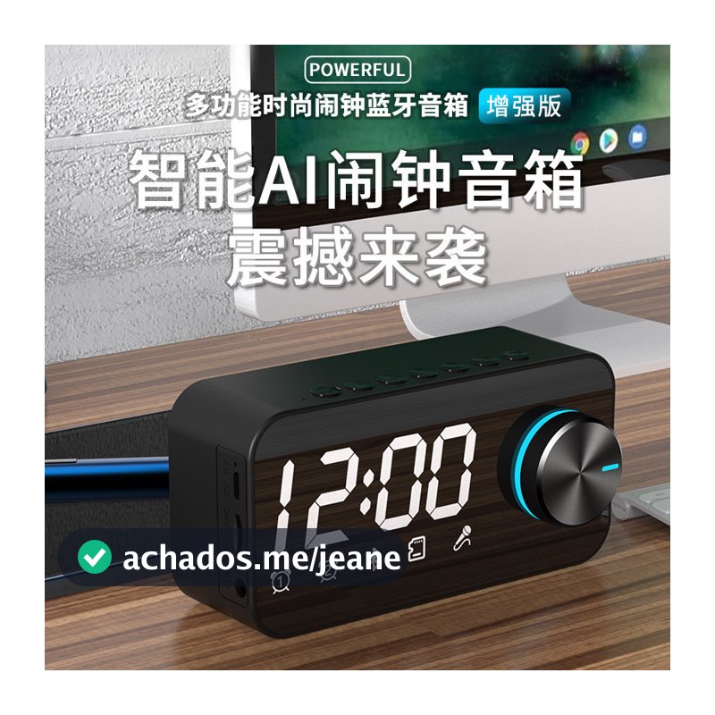 Caixa de Som Bluetooth Espelhada Sem Fio Portátil com Rádio Despertador LED, Mini Caixa de Som à Prova d'Água IPX6, 10W,