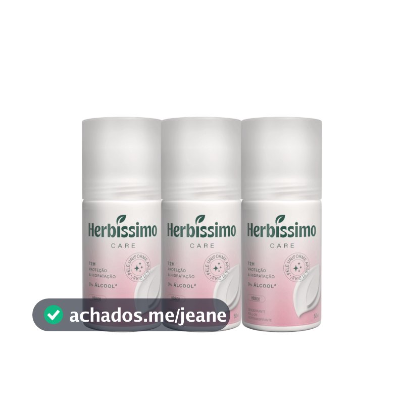 Kit Desodorante Roll-On Antitranspirante Herbíssimo Care Hibisco 50ml (3 unidades)