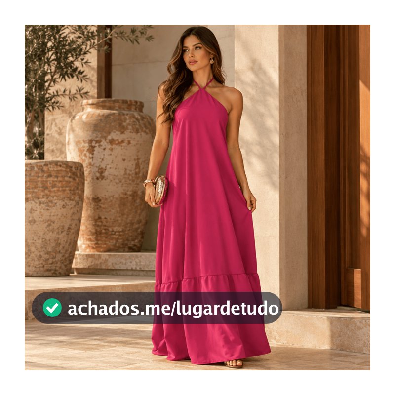 Vestido Feminino Costa Nua com Bojo Longo Soltinho Decote Elegante Sensual