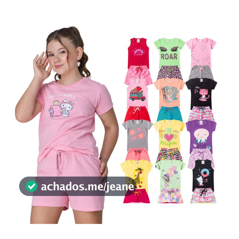 Kit Verão 6 Peças Roupas Infantil Menina 2 à 16 Anos 3 conjunto infantil menina Camiseta Short