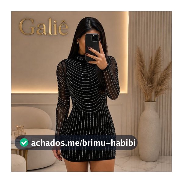 Vestido Preto Veludo Strass Balada Manga Longa Costas Abertas Justo Balada Premium Festa Elegante
