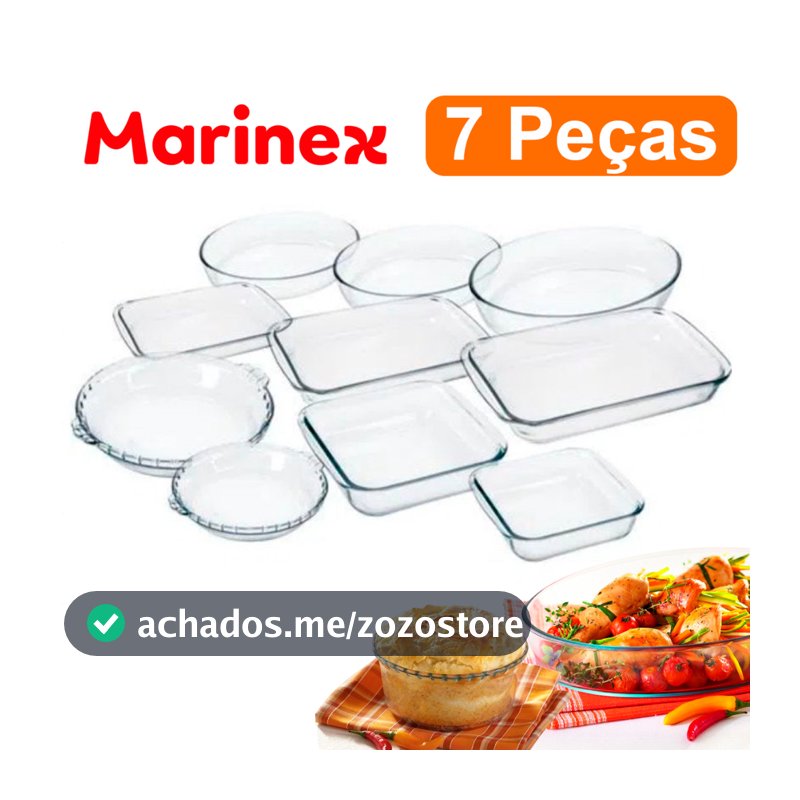 Kit Conjunto Marinex 7 peças jogo de Travessas Variadas Assadeiras em Vidro Temperado Nadir própria Para Forno