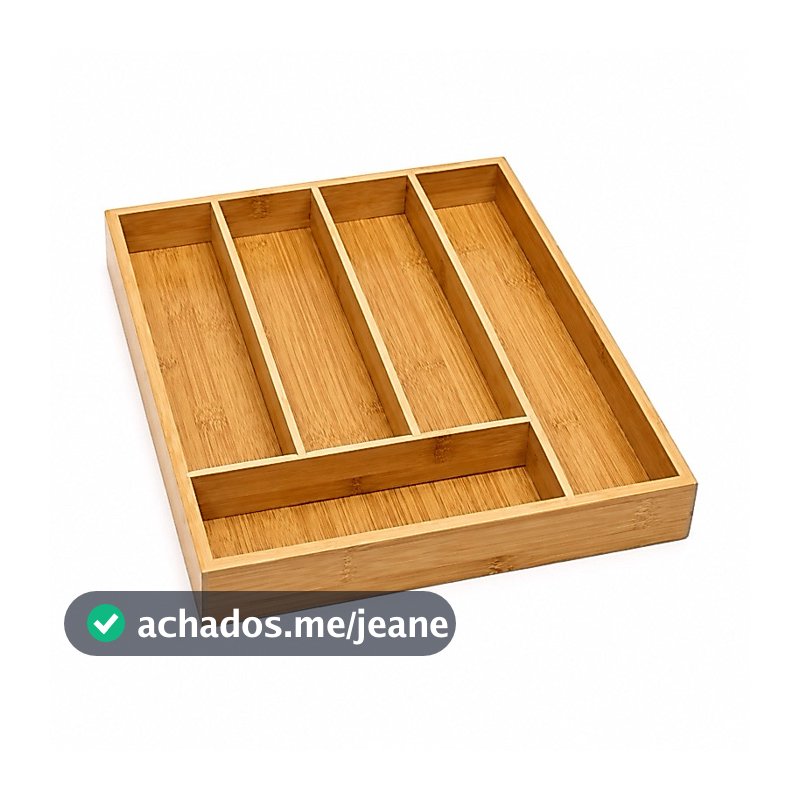Organizador de Talheres em Bambu para Gaveta 5 Divisórias Porta Talheres 33x27cm Premium