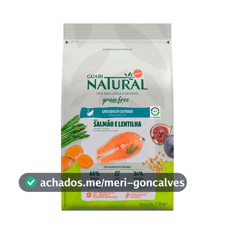 Ração Guabi Natural Gatos Grain Free Castrados Salmão e Lentilha - 7,5Kg