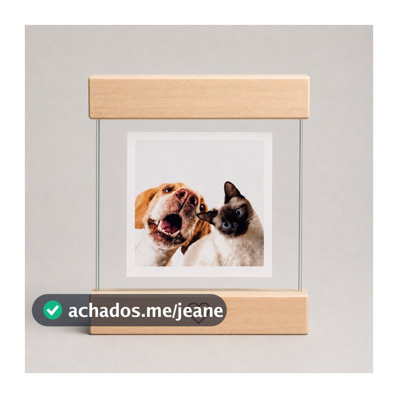 Quadrinho de Vidro Com Moldura De Madeira 10x10 cm Personalizado
