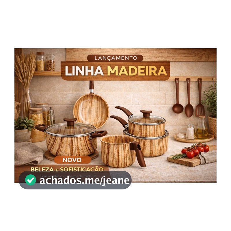 Jogo de Panelas ⚠️LANÇAMENTO⚠️ 8 Peças MARF Cor Madeira Antiaderente Teflon Premium 5 Camadas + Talheres