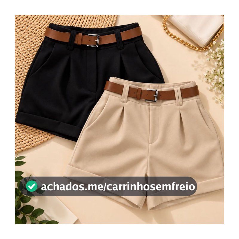 Short Feminino Alfaiataria Social com Cinto Cintura Alta PROMOÇÃO