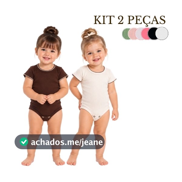 Kit 2 Peças Body Bebê Menina Manga Curta Gola Picueta Bordado Ribana Canelada Liso Enxoval