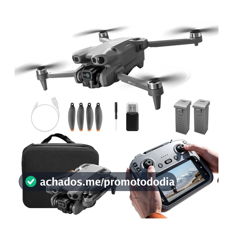 Drone GT50 com Câmera 4K HD, Motor Brushless, Controle com Tela 5.64" e 2 Baterias