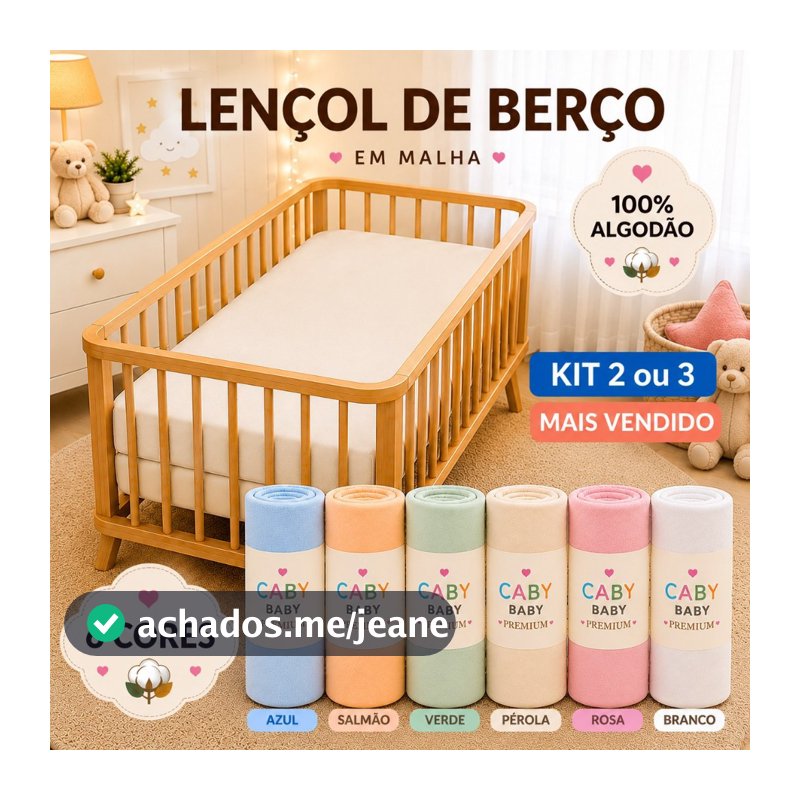 Lençol de Berço Kit 2 ou 3 100% Algodão com Elástico 70x130x12 – Malha Confortável