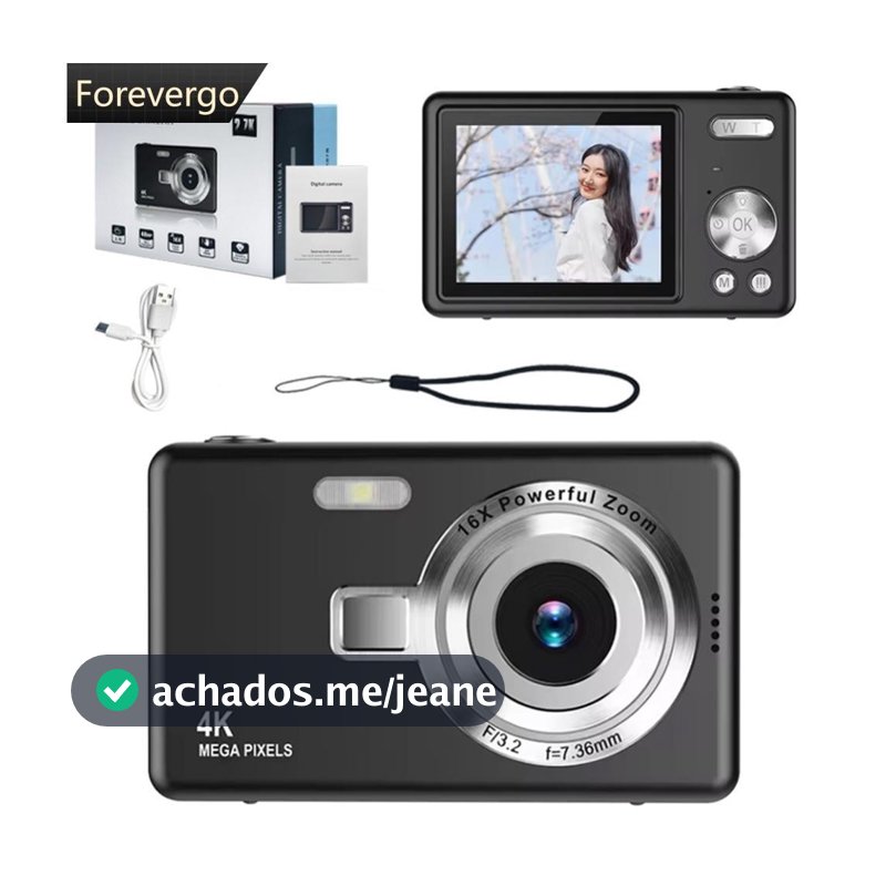 FOREVERGO 4K HD 1080P Câmera Digital Anti-Vibração Autofoco Vlogging 96MP Portátil Zoom 16X Para Crianças Adultos Inicia