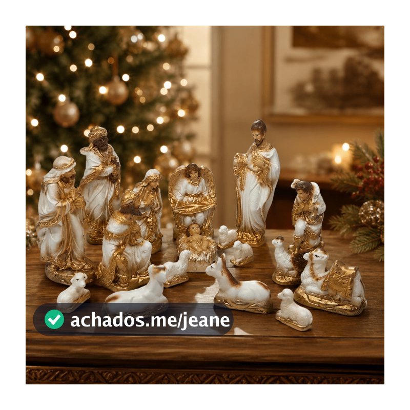 Kit Presépio De Natal Completo Gesso Decoração 15 Peças 20cm