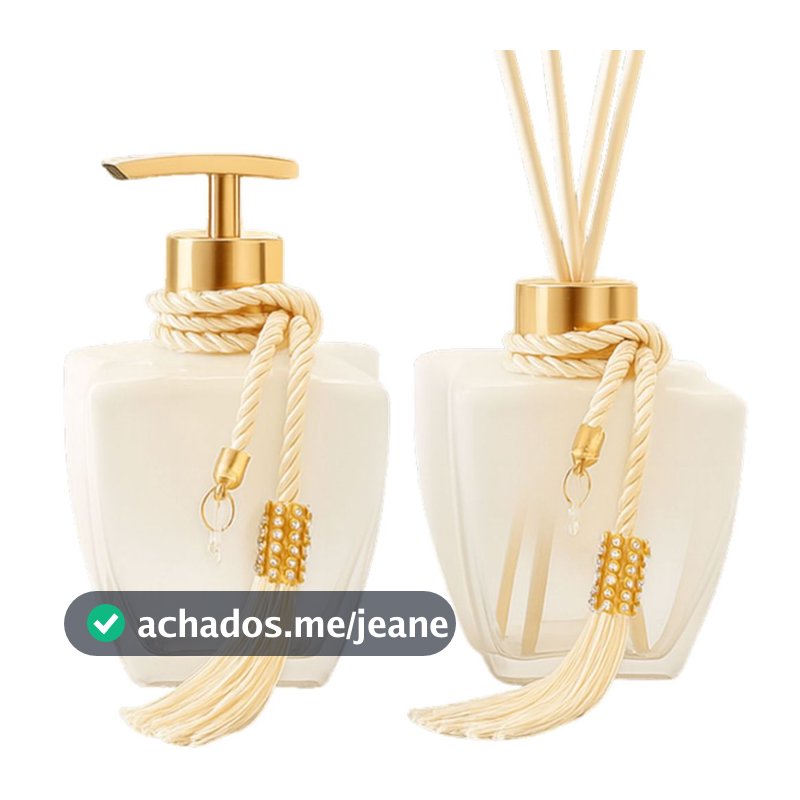 Kit Vidros Banheiro Luxo Degradê Branco Completo com Porta Sabonete Líquido e Difusor de Ambiente Elegante