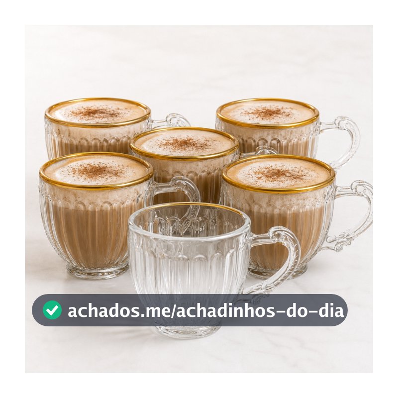 Jogo De 6 Xícaras 200Ml Borda Dourada Capuccino Café Chá