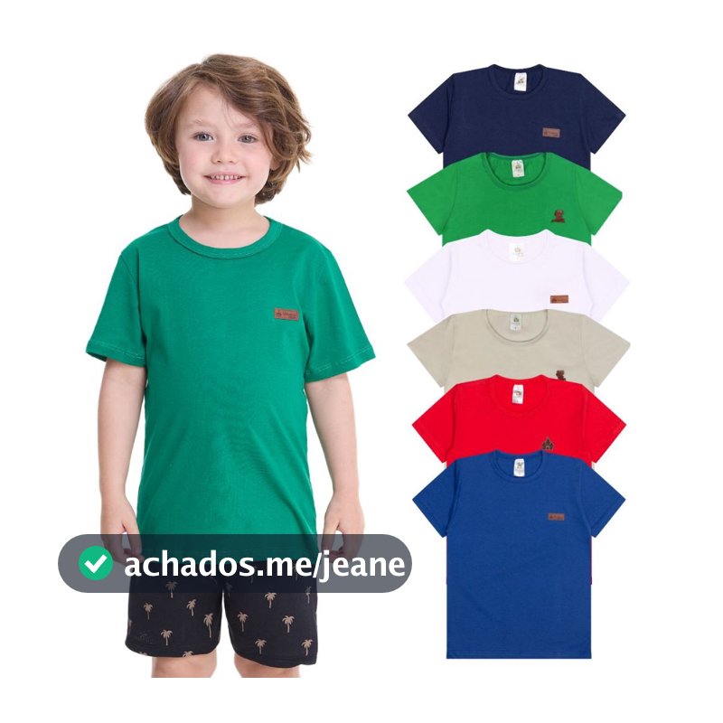 Kit 5 Camisetas Manga Curta Infantil Menino Básica Lisa Tamanho 2 ao 16
