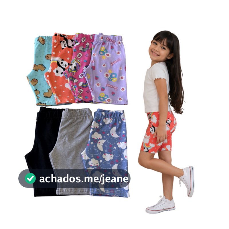 Kit 5 Short Bermuda Infantil Cotton Ciclista Menina Estampado Algodão