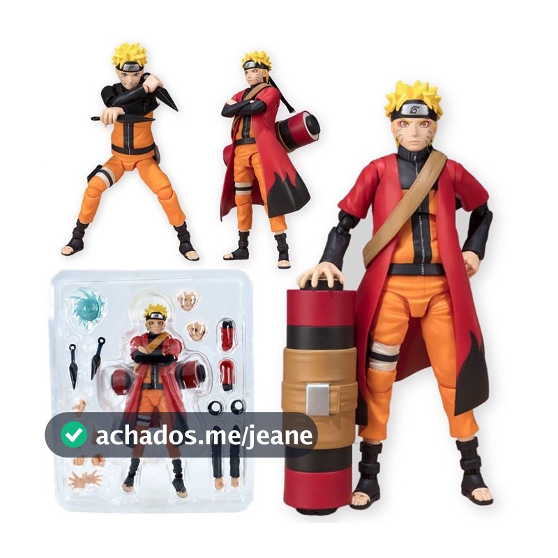 Boneco Naruto Uzumaki Modo Sabio + Acessórios Articulados 14 cm Figura De Ação