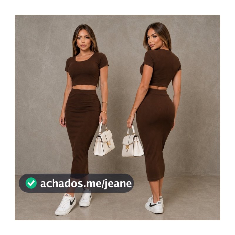 Conjunto Saia Longa Ribana com Fenda - Moda Canelada - Estilo Blogueira