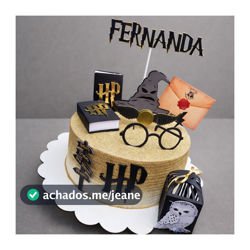 Topo/Topper de Bolo Harry Potter luxo | Personalizado com Nome | Detalhes em Dourado
