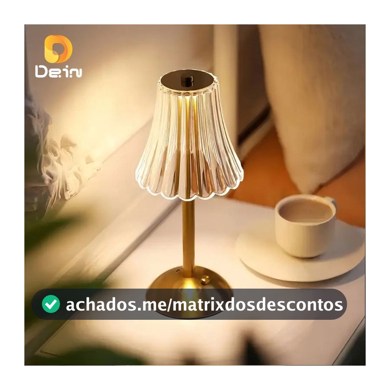 Luminária Retrô de Mesa LED Recarregável com Cúpula Transparente e Controle por Toque Dourada