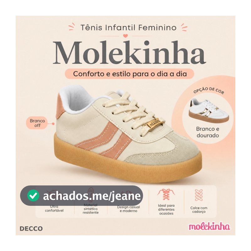 Tênis Infantil Molekinha Menina Casual Confortável Moderno