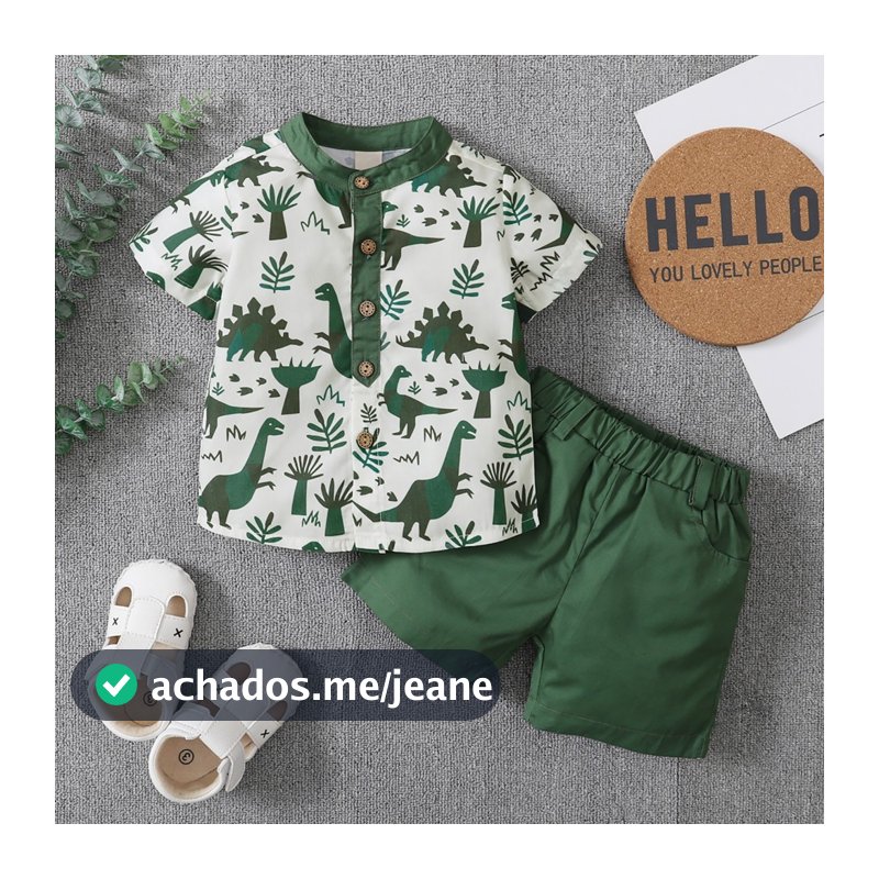 Conjunto De 2 Peças De Roupas De Verão Para Meninos , Camisa De Manga Curta Com Botões + Shorts De Cintura Elástica